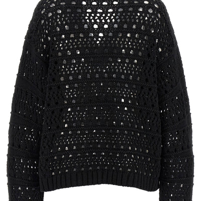 Ganni Black Crochet V-neck Sweater