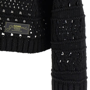 Ganni Black Crochet V-neck Sweater