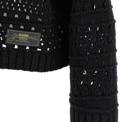 Ganni Black Crochet V-neck Sweater