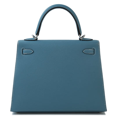 HERMÈS Kelly 25 Sellier handbag in New Bleu Jean Epsom leather with Palladium hardware