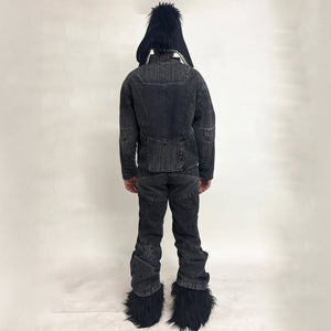 BIKER DENIM JACKET - DARK GREY