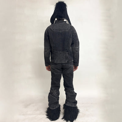 BIKER DENIM JACKET - DARK GREY