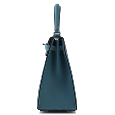 HERMÈS Kelly 25 Sellier handbag in New Bleu Jean Epsom leather with Palladium hardware