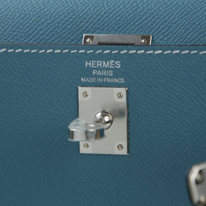 HERMÈS Kelly 25 Sellier handbag in New Bleu Jean Epsom leather with Palladium hardware