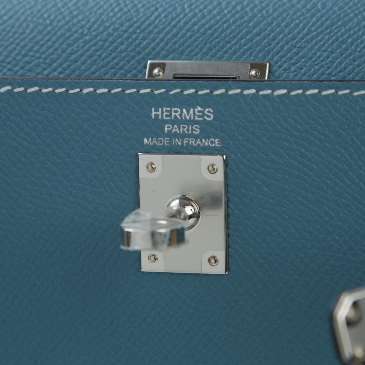 HERMÈS Kelly 25 Sellier handbag in New Bleu Jean Epsom leather with Palladium hardware