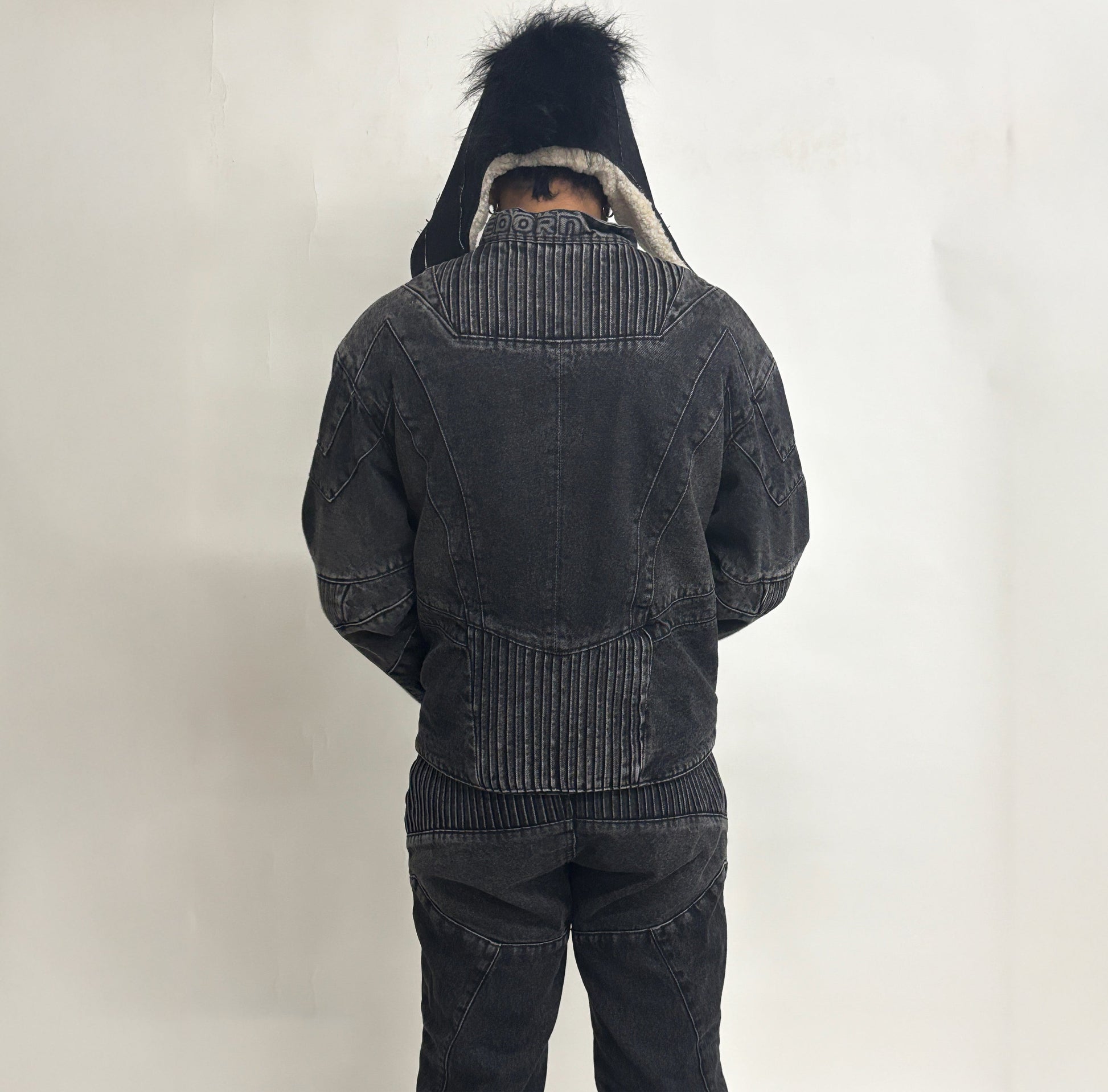 BIKER DENIM JACKET - DARK GREY