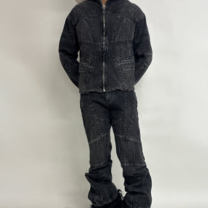 BIKER DENIM JACKET - DARK GREY