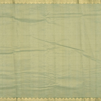 Peach Handwoven Kanchipuram Tissue Lino Korvai Silk Sari With Contrast Green Pallu