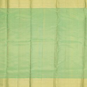 Peach Zari Handwoven Kanchipuram Korvai Silk Saree With Silver Zari Floral Motifs And Green Pallu