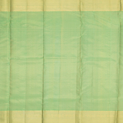 Peach Zari Handwoven Kanchipuram Korvai Silk Saree With Silver Zari Floral Motifs And Green Pallu