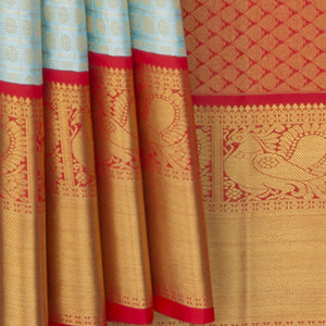 Light-Blue Handwoven Kanchipuram Tissue Saree With Contrast Pallu In Red-Light Blue