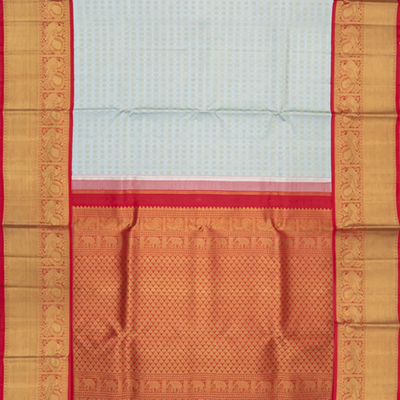 Light-Blue Handwoven Kanchipuram Tissue Saree With Contrast Pallu In Red-Light Blue