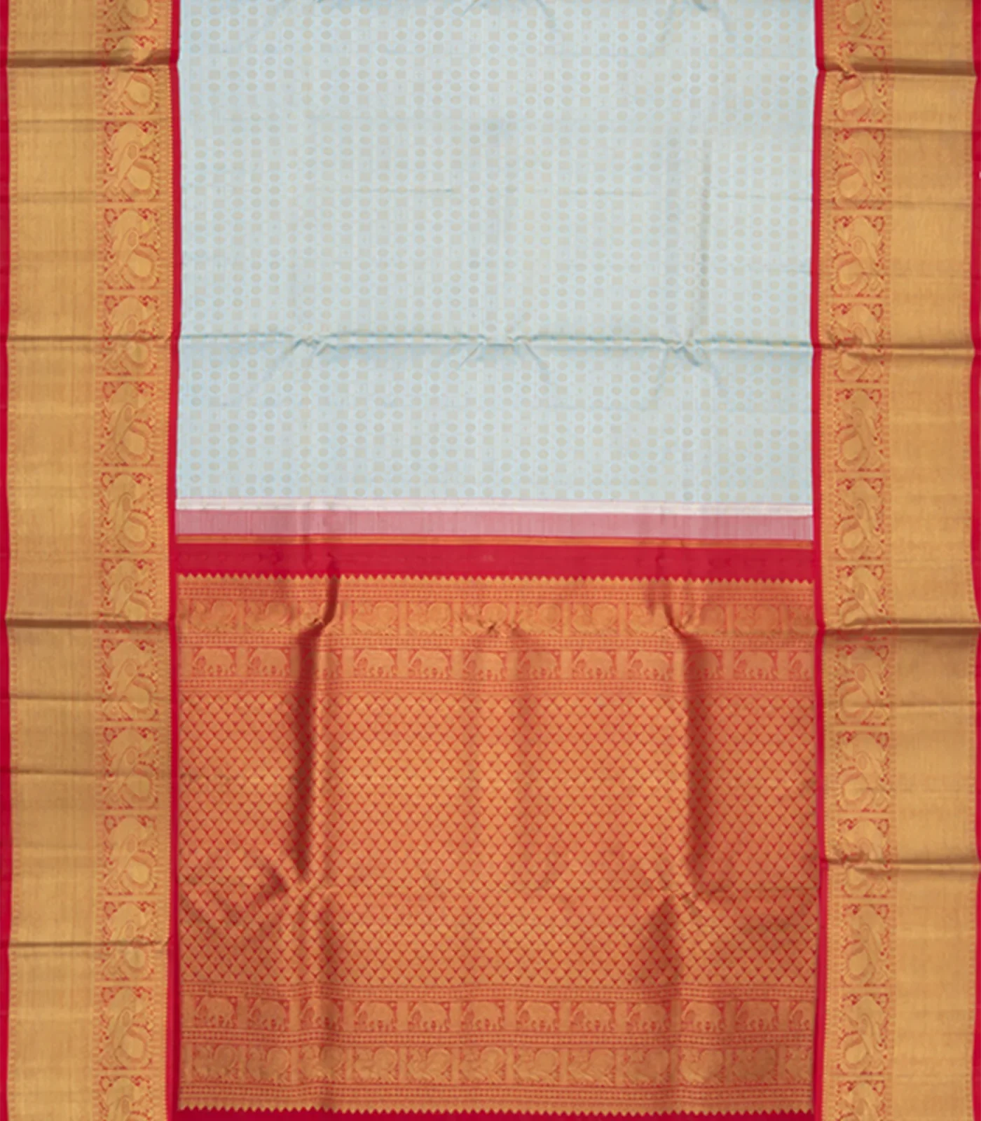 Light-Blue Handwoven Kanchipuram Tissue Saree With Contrast Pallu In Red-Light Blue
