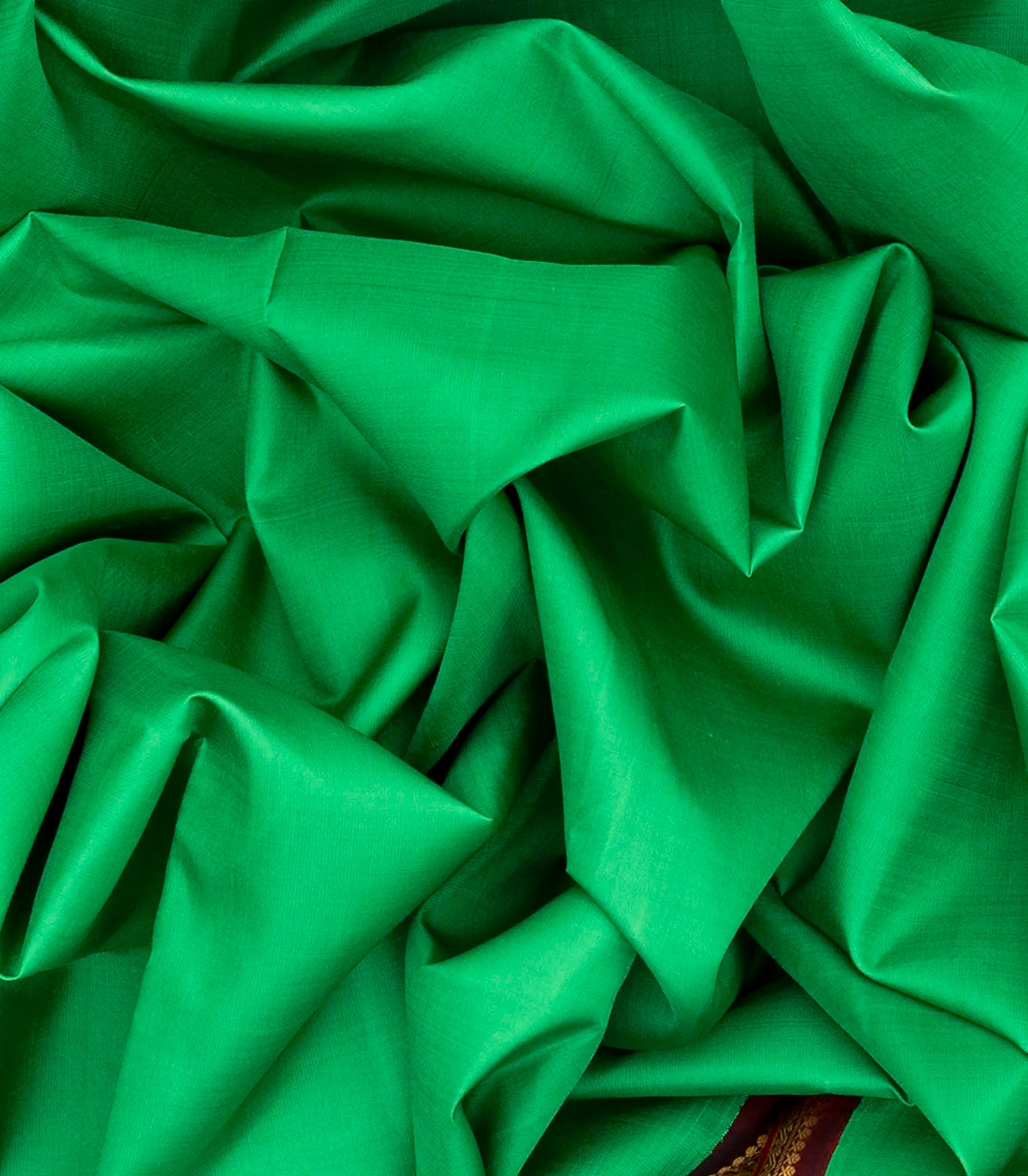 Green Handloom Kanchipuram Korvai Silk Saree With Maroon Border-Green