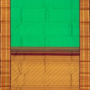 Green Handloom Kanchipuram Korvai Silk Saree With Maroon Border-Green