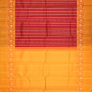 Red Handloom Kanchipuram Silk Saree With Zari Stripes-Red
