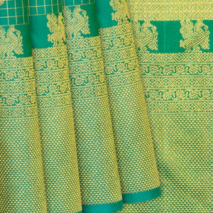 Sea Green Handloom Kanchipuram Silk Saree With Checks & Buttas-Sage Green
