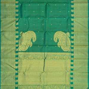 Sea Green Handloom Kanchipuram Silk Saree With Checks & Buttas-Sage Green