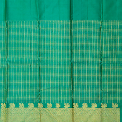 Sea Green Handloom Kanchipuram Silk Saree With Checks & Buttas-Sage Green