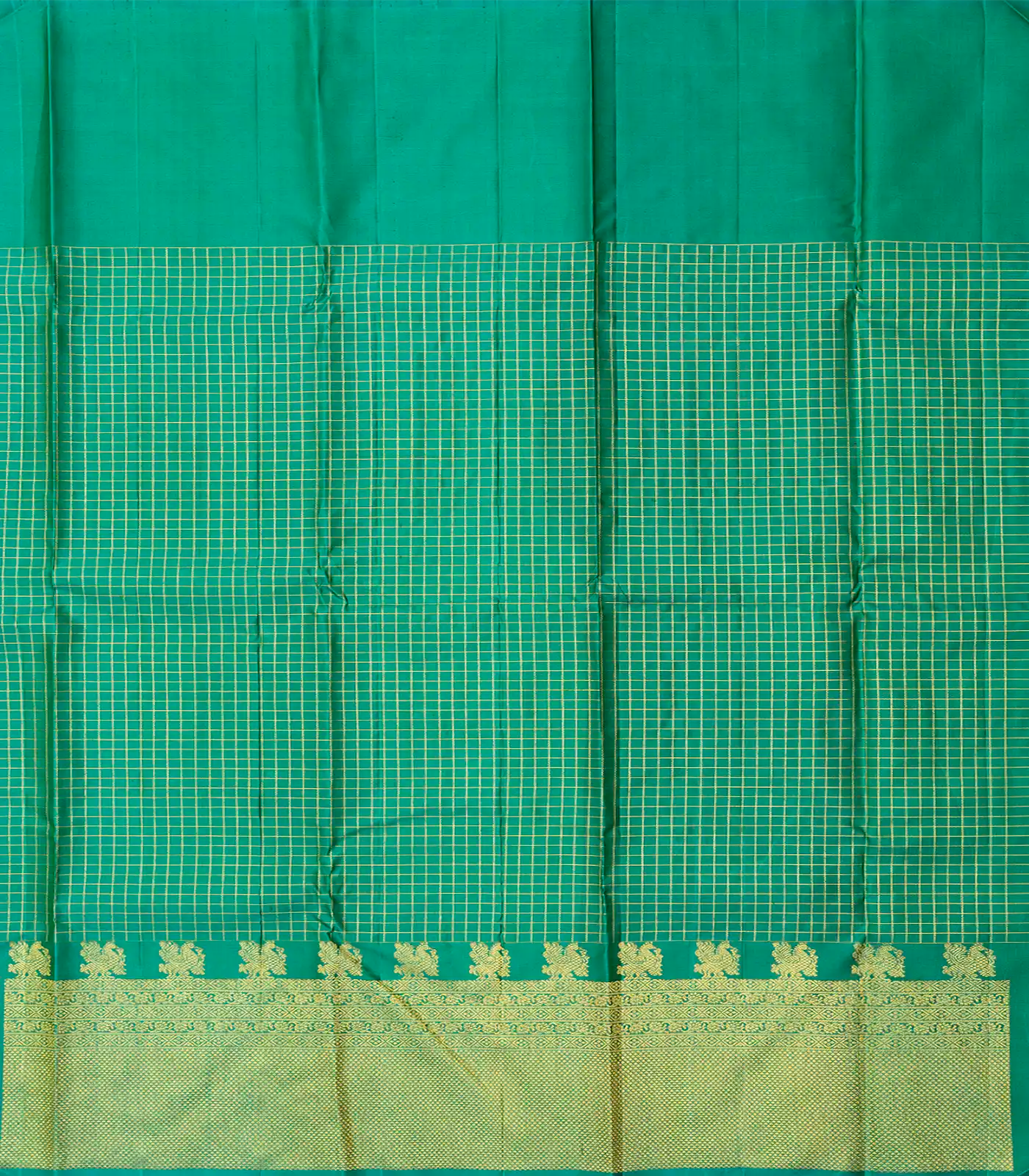 Sea Green Handloom Kanchipuram Silk Saree With Checks & Buttas-Sage Green