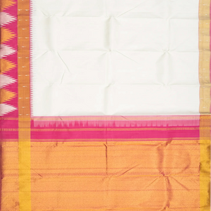 White Handloom Kanchipuram Korvai Silk Saree With Temple Border-White