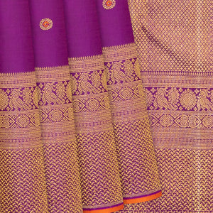 Purple Handloom Kanchipuram Silk Saree With Annam Buttas-Purple