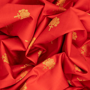 Red Handloom Kanchipuram Silk Saree With Floral Buttas-Red