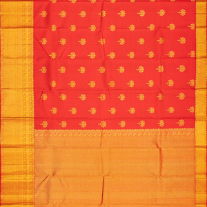 Red Handloom Kanchipuram Silk Saree With Floral Buttas-Red