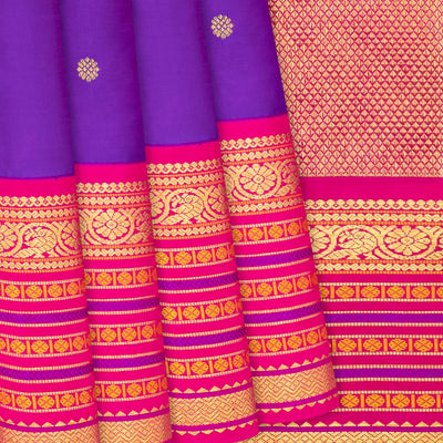 Purple Handloom Kanchipuram Korvai Silk Saree With Kamalam Buttas-Purple