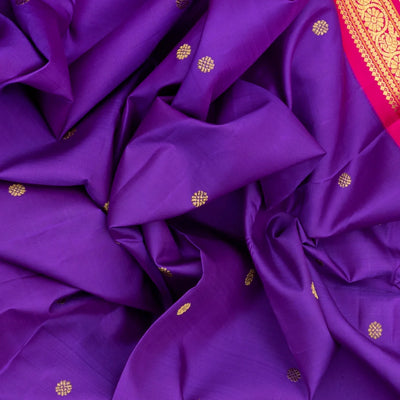 Purple Handloom Kanchipuram Korvai Silk Saree With Kamalam Buttas-Purple