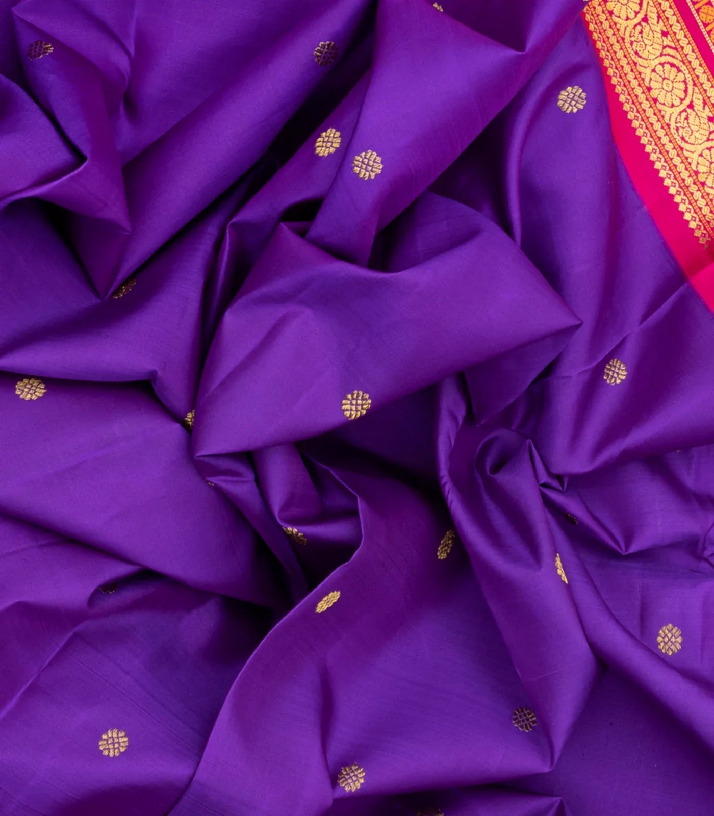 Purple Handloom Kanchipuram Korvai Silk Saree With Kamalam Buttas-Purple