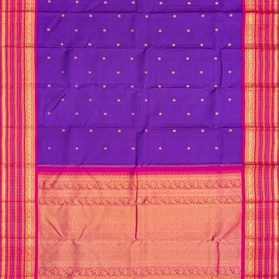 Purple Handloom Kanchipuram Korvai Silk Saree With Kamalam Buttas-Purple