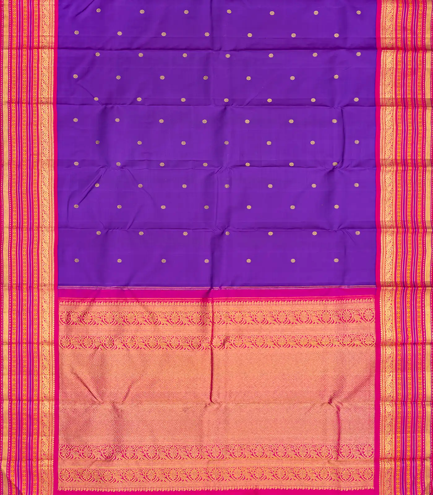 Purple Handloom Kanchipuram Korvai Silk Saree With Kamalam Buttas-Purple