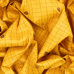 Yellow Handloom Kanchipuram Korvai Silk Saree With Checks & Buttas-Yellow
