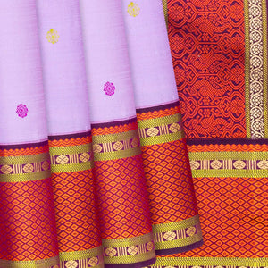 Lavender Handloom Kanchipuram Korvai Silk Saree With Buttas-Lavander