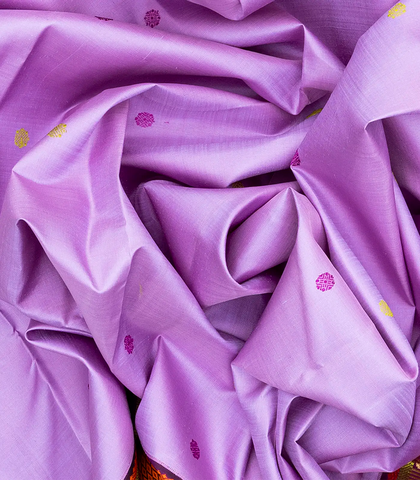 Lavender Handloom Kanchipuram Korvai Silk Saree With Buttas-Lavander