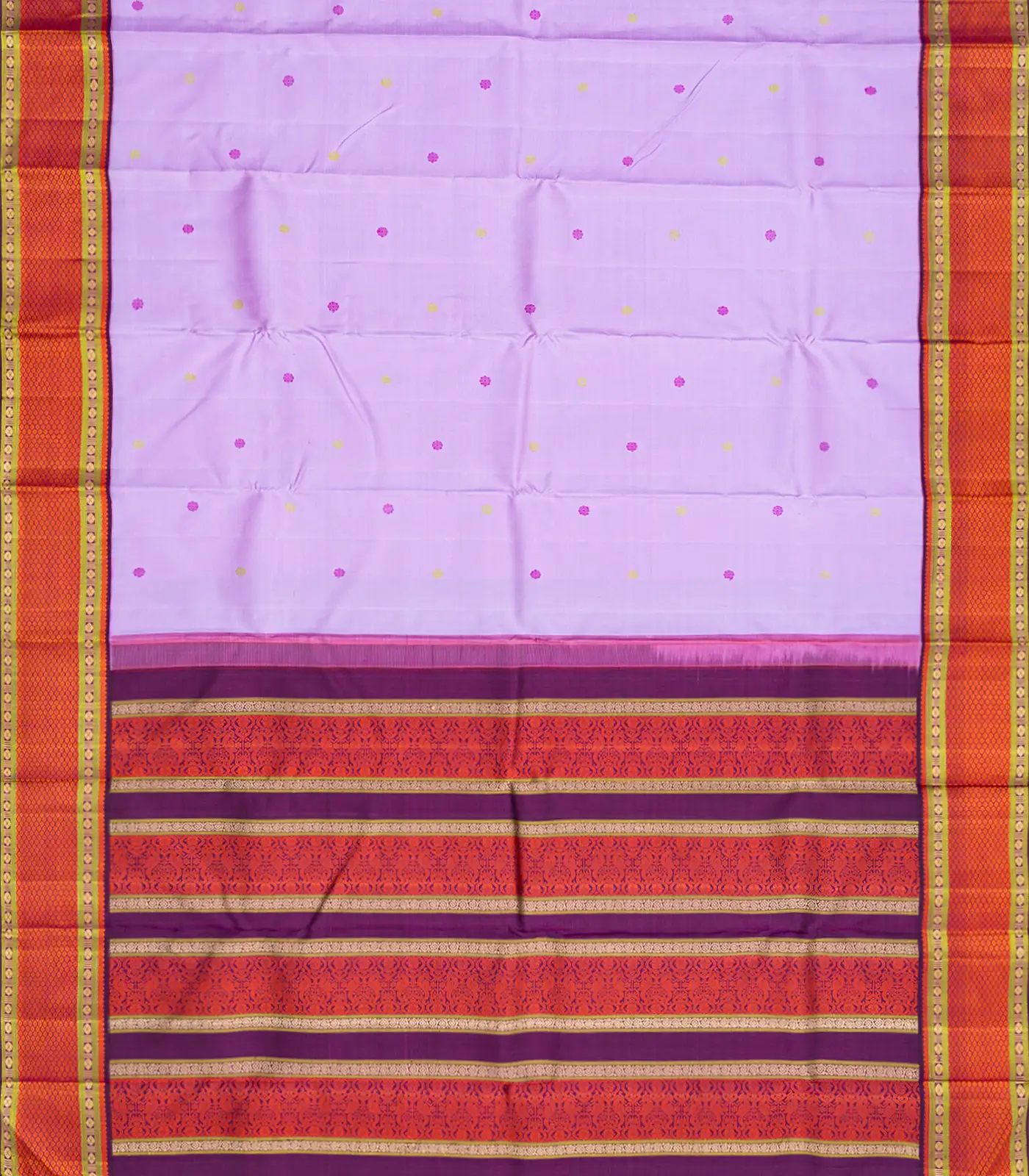 Lavender Handloom Kanchipuram Korvai Silk Saree With Buttas-Lavander