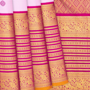 Lavender Handloom Kanchipuram Korvai Silk Saree With Kamalam Buttas-Lavander