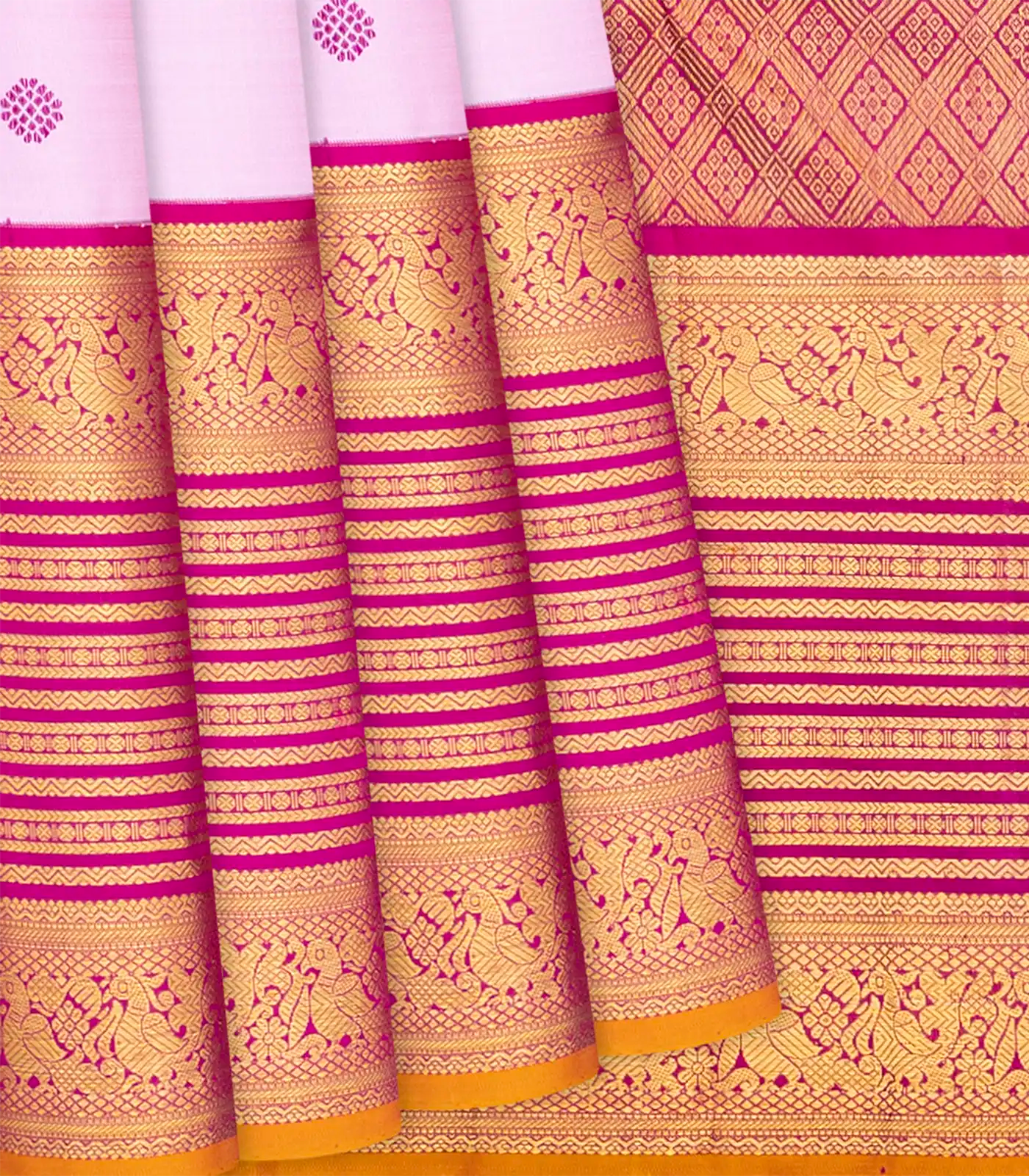 Lavender Handloom Kanchipuram Korvai Silk Saree With Kamalam Buttas-Lavander