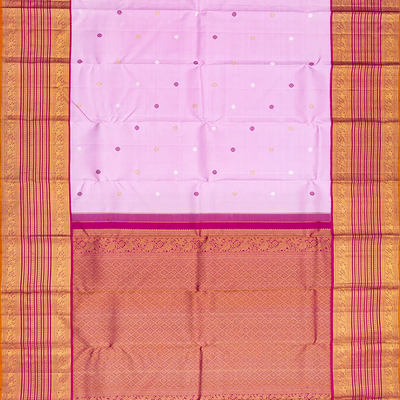 Lavender Handloom Kanchipuram Korvai Silk Saree With Kamalam Buttas-Lavander