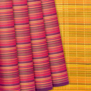 Magenta Handloom Kanchipuram Silk Saree With Meena Stripes-Magenta
