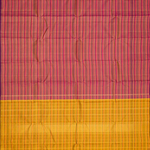 Magenta Handloom Kanchipuram Silk Saree With Meena Stripes-Magenta