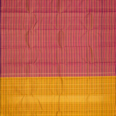 Magenta Handloom Kanchipuram Silk Saree With Meena Stripes-Magenta