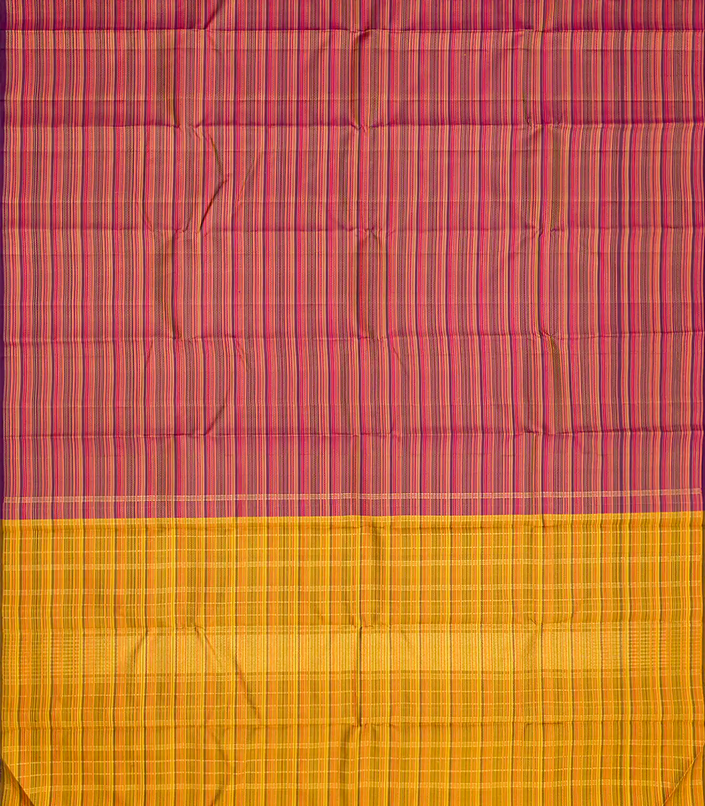 Magenta Handloom Kanchipuram Silk Saree With Meena Stripes-Magenta