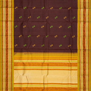 Dark Brown Handloom Kanchipuram Korvai Silk Saree With Buttas-Dark Brown