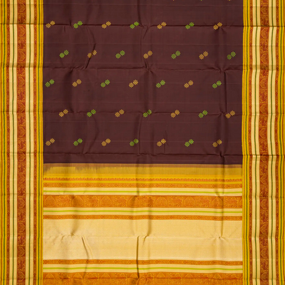 Dark Brown Handloom Kanchipuram Korvai Silk Saree With Buttas-Dark Brown