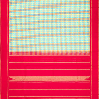 Multi Colour Handloom Kanchipuram Korvai Silk Saree With Checks-Multi colour