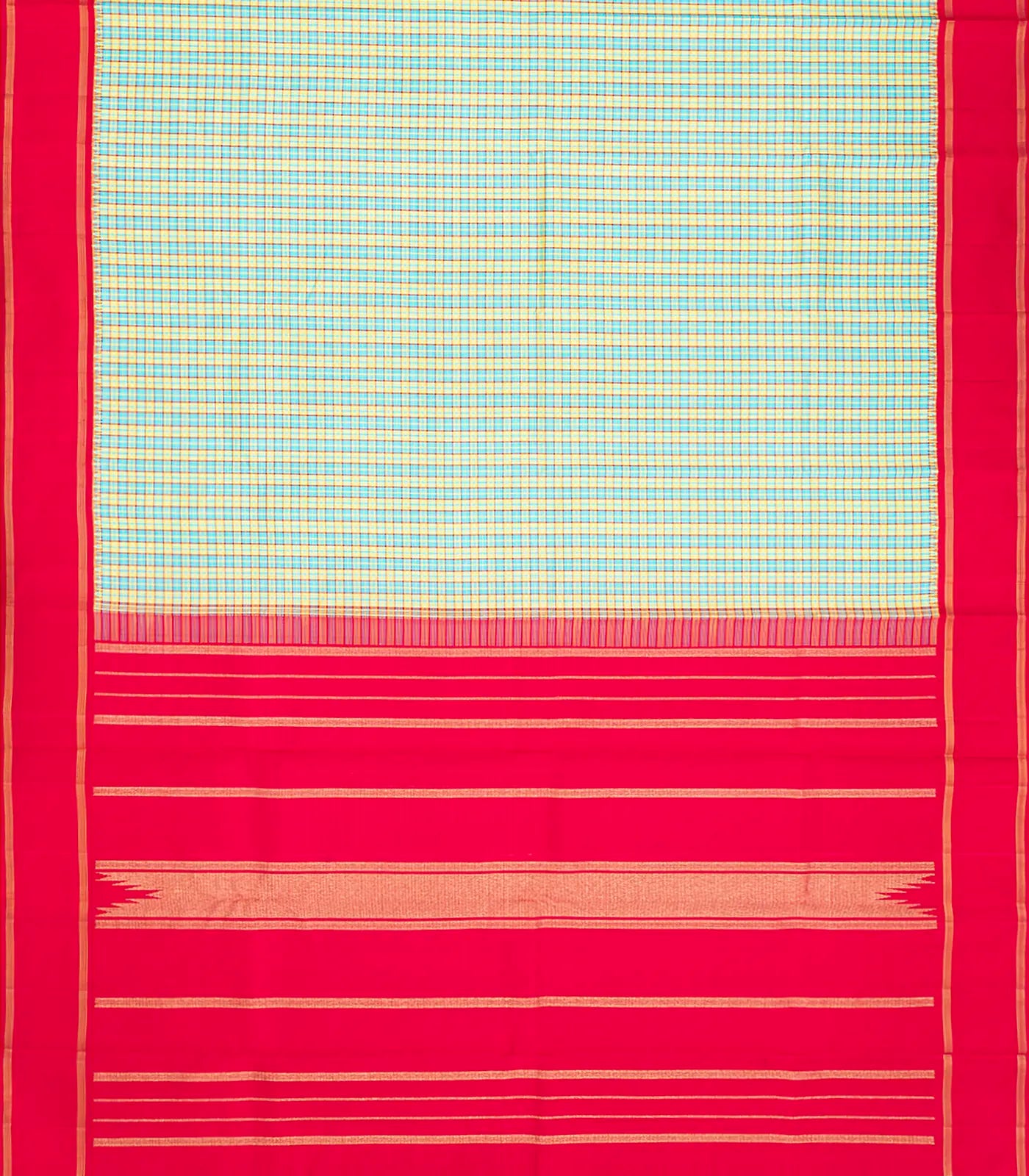 Multi Colour Handloom Kanchipuram Korvai Silk Saree With Checks-Multi colour