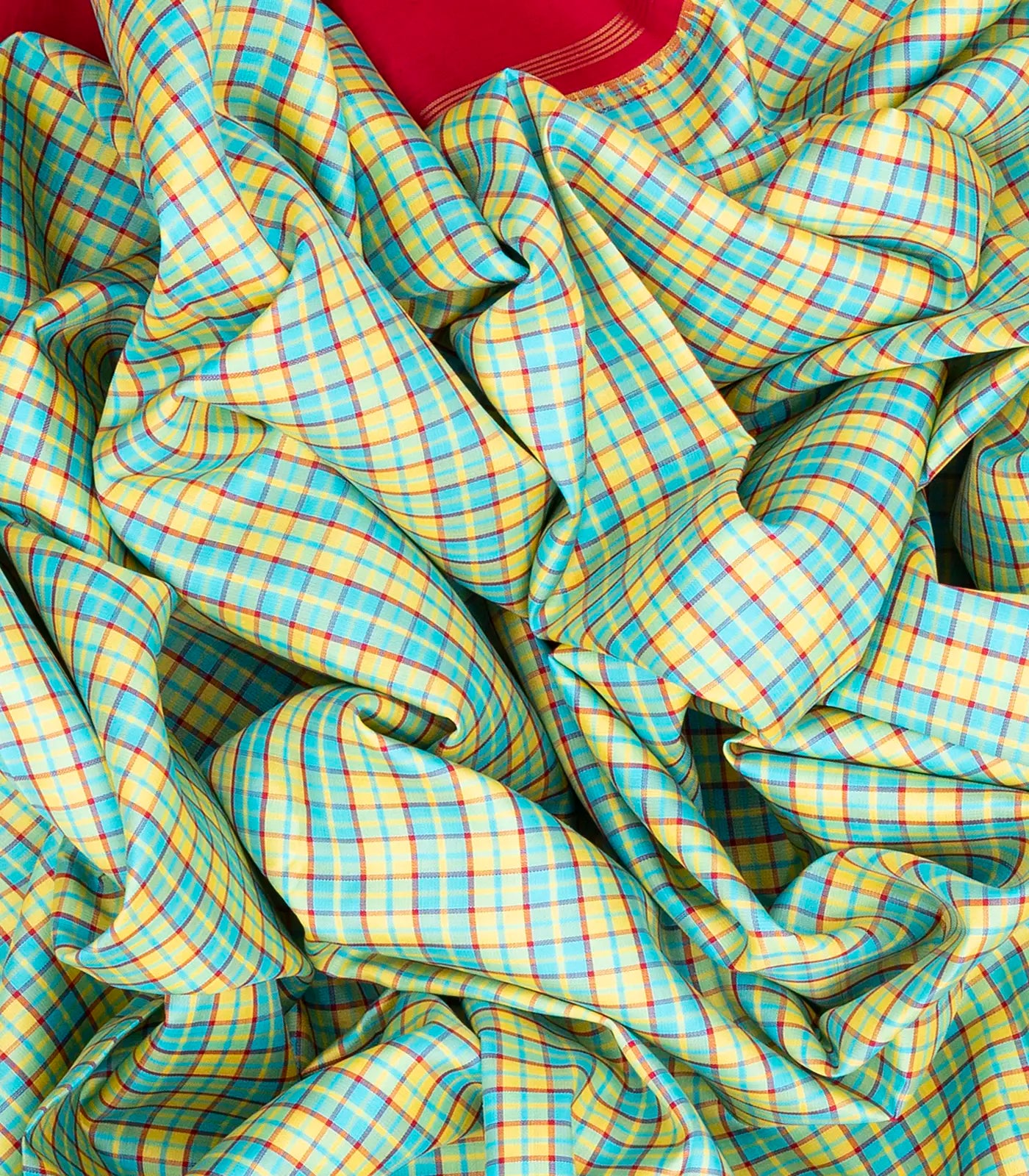 Multi Colour Handloom Kanchipuram Korvai Silk Saree With Checks-Multi colour