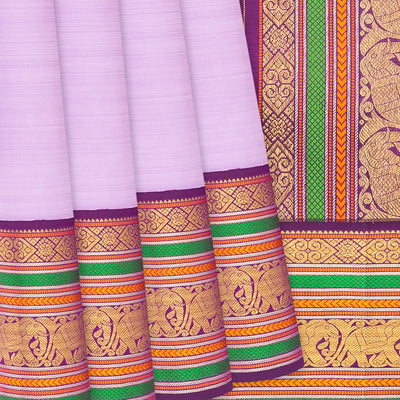 Lavender Handloom Kanchipuram Korvai Silk Saree With Contrast Border-Lavander
